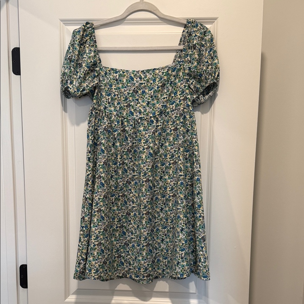 SHEIN Blue and Green Floral Mini Dress